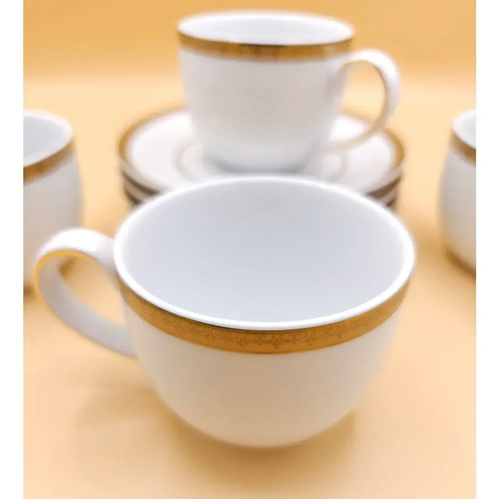 Charter Club Gold Cups And Saucers Set of 4 Grand Buffet Flat White Porcelain